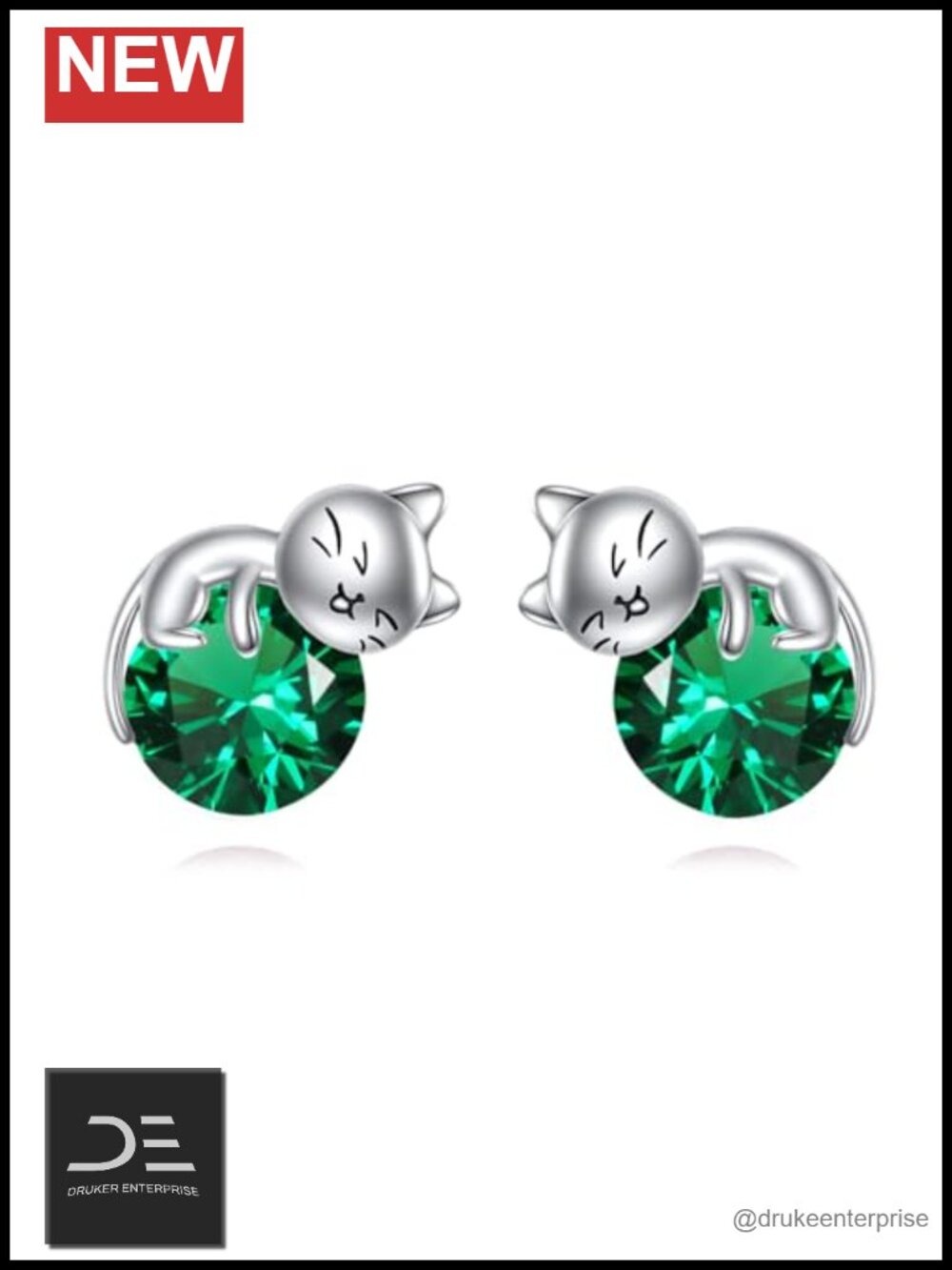 925 Sterling Silver Cat Stud Earrings Birthstone Jewelry for Women Gift